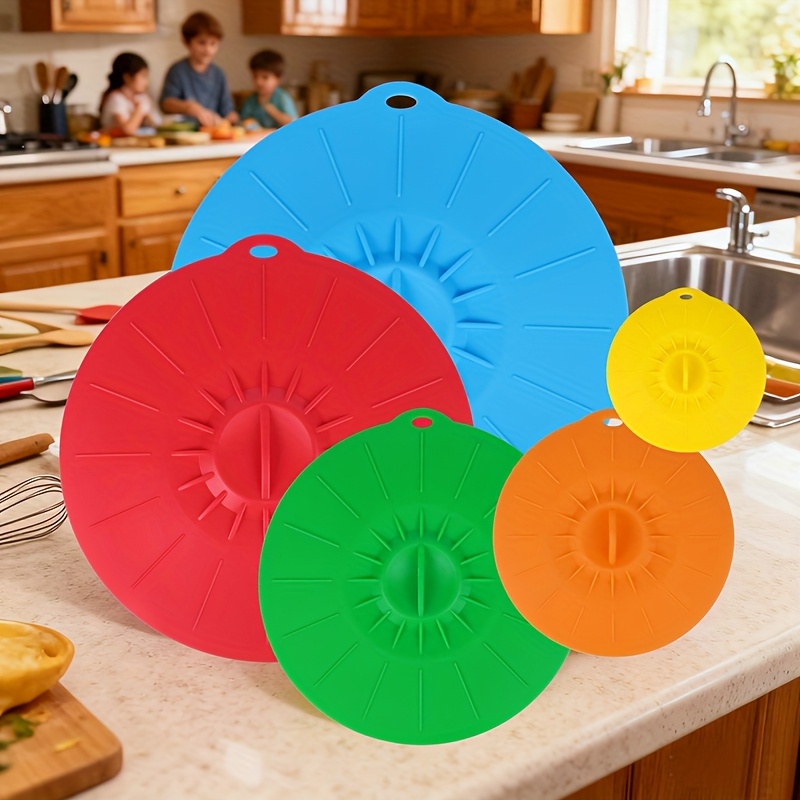 Meal Prep Microwave - 5-Piece Silicone Lids, Heat-Resistant Microwave Splash-Proof
